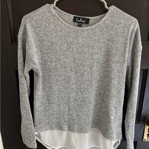 Lulu's Heather Gray Knit Pullover with Chiffon Hem